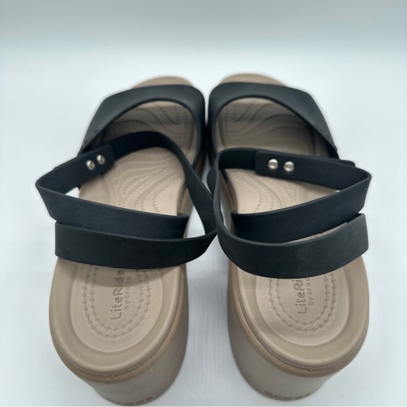 CROCS Black and Tan Wedge Sandals - Picture 7 of 9